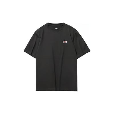 Solid Color Logo Print Crew Neck T-Shirt Men Tops Black YHST167-2