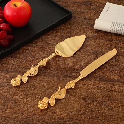 Knife and Shovel Set Tabletop Handicrafts Display Zinc Alloy Gold Western Food Utensils