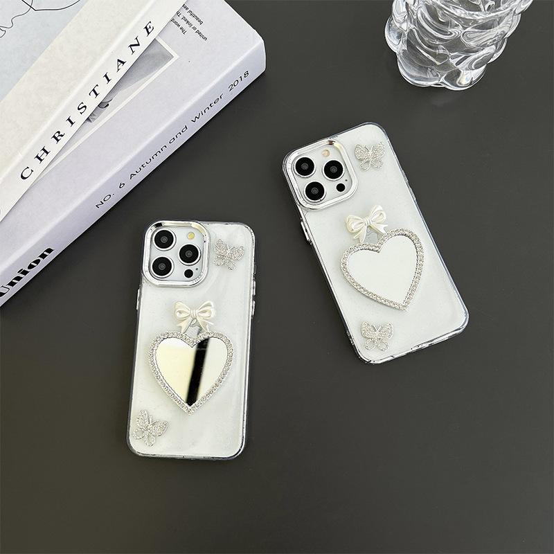 Diamond Butterfly Phone Case for IPhone 17 Promax Bow Tie Love Mirror for Apple 14 Sparkling Pink 16 Transparent