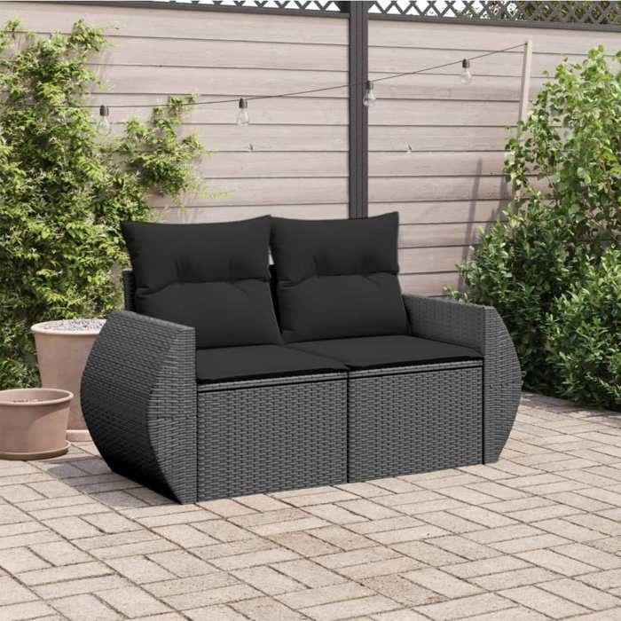 VidaXL Garden Sofa with Cushions 2-Seater, Seat with Backrest, Patio Furniture Backyard Terrace Outdoor, Black 365991