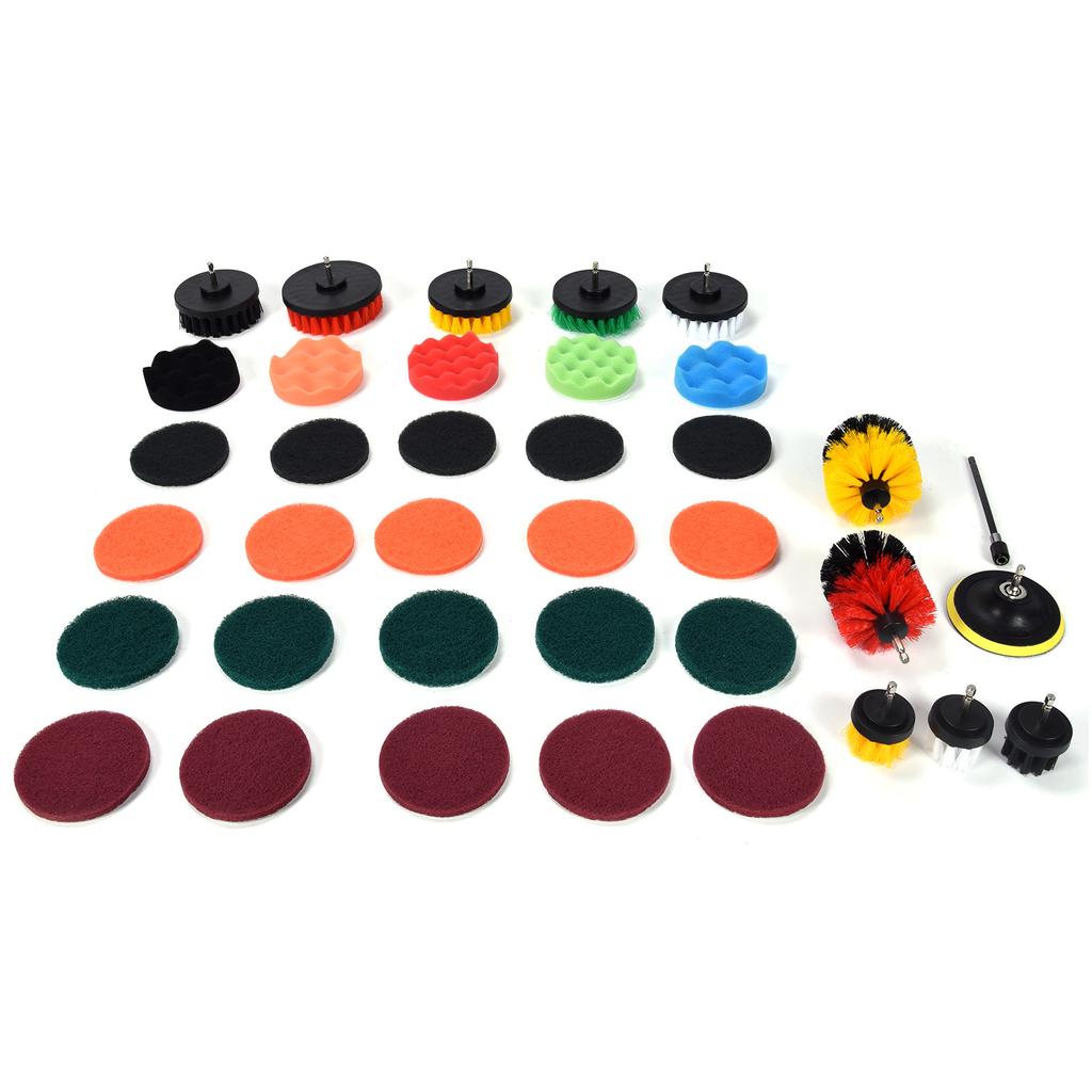 37PCS Drill Brush Attachments Set Scrub Pads and Sponge Power Scrubber Brush Polishing Pad for Home