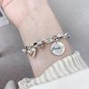 Japanese-Korean Niche Love Heart Bracelet for Women: S925 Silver-Plated Simple Letter Round Tag Bangle, Trendy Student Jewelry.