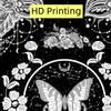 Flower and Butterfly Vertical Tapestry, Black and White Aesthetic Tarot Wall Tapestry, Moon and Stars Floral Tapestries Bedroom