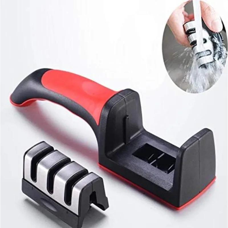 Affilacoltelli a 3 Segmenti Affilacoltelli per Coltelli da Cucina Acciaio Inossidabile Pietra Affilacoltelli a Tre Scopi per Utensili da Cucina