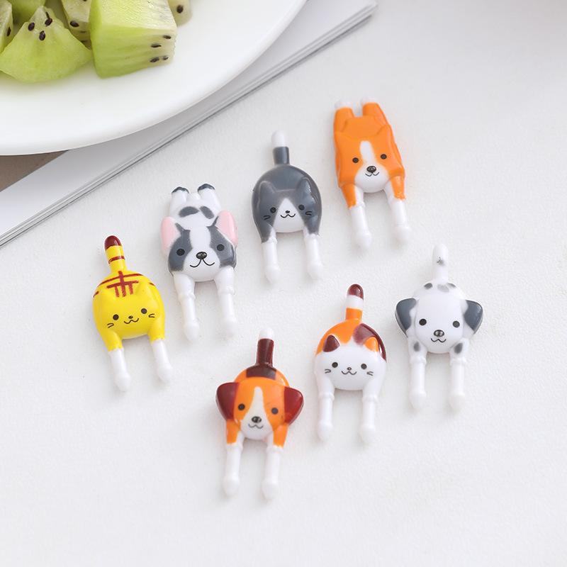 Creative Cartoon Animal Fruit Fork Set - Kittens & Puppies Skewers for Kids, Plastic Two-Pronged