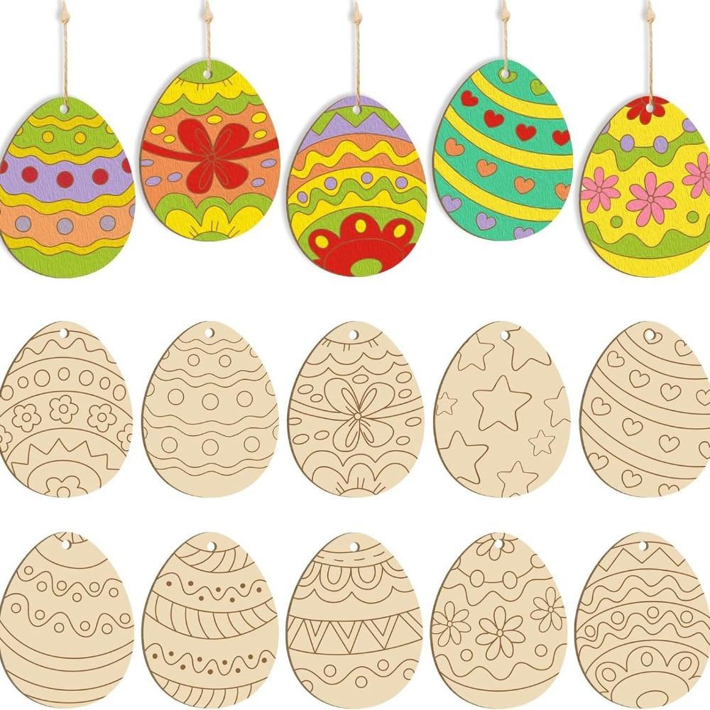 30/36/60pcs 1 Set DIY Painting Wooden Easter Pendant Rabbit Easter Egg Pendant Gift