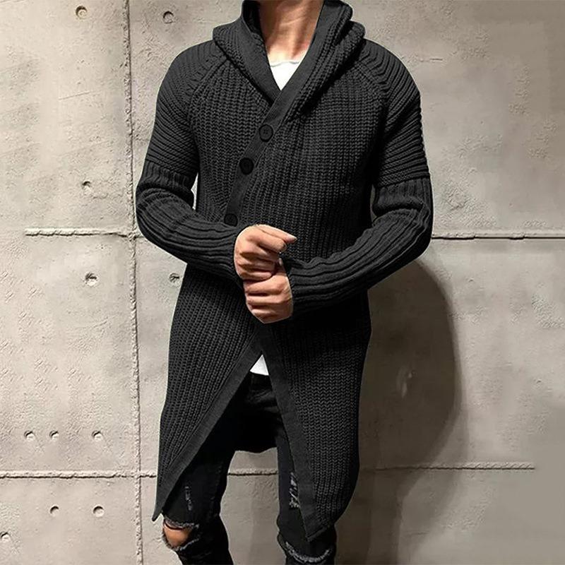 

2025 Autumn New Arrival Men s Mid-Length Hooded Knitted Sweater M чорний