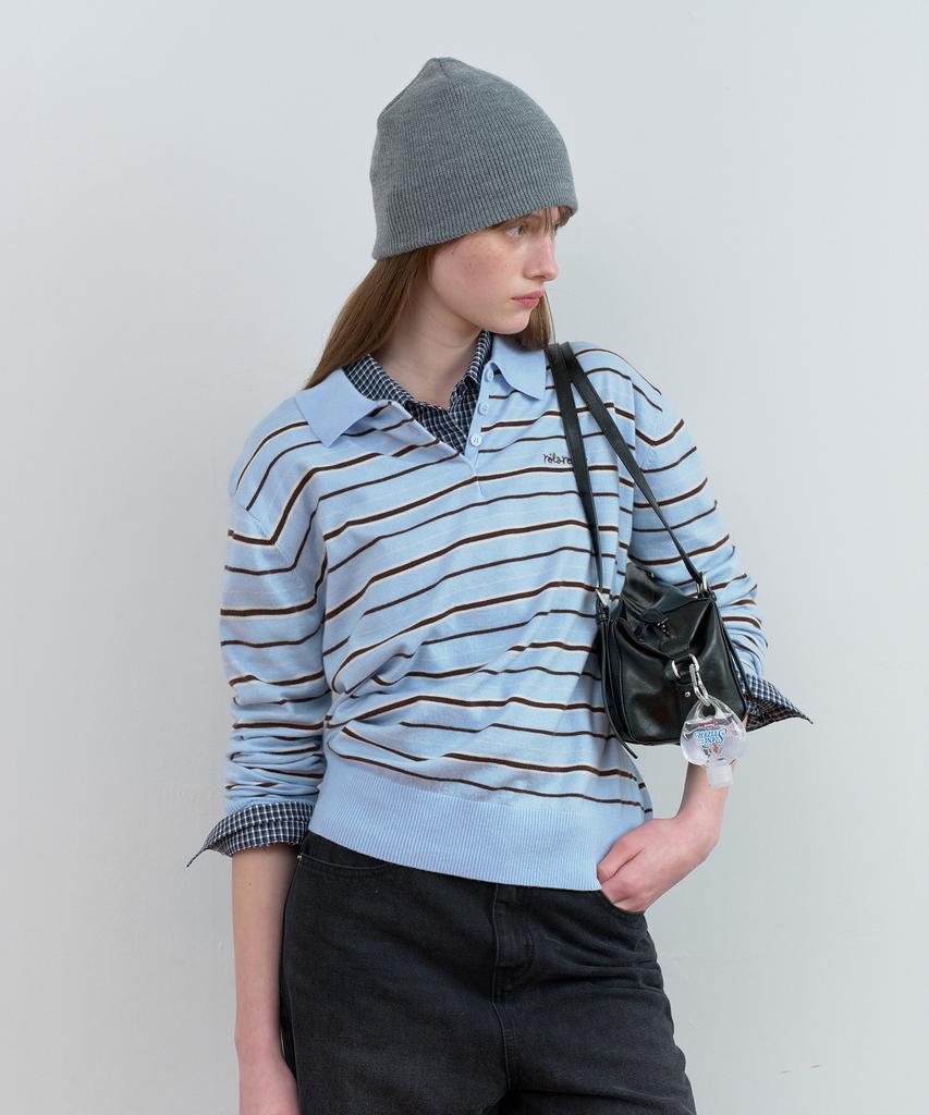 ROLAROLA Loosefit Multi Stripe Collar Knit Sky