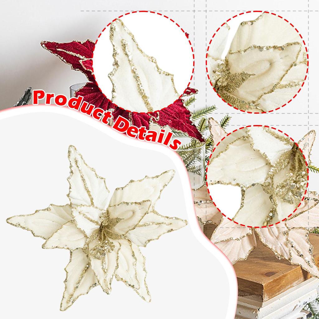 Artificial Christmas Velvet Centerpiece with Flowers, Sparkling Winter Decoration, Wrought Iron