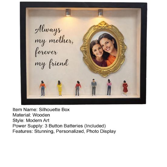 DIY Mini Museum Silhouette Box Personalized Photo Memory Display Case with Gold Frames Figurines Shadow Box Frame Kit with Light