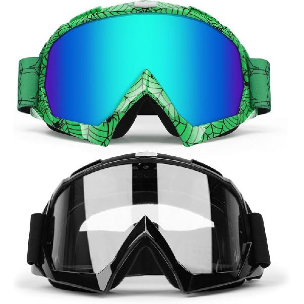 ATV Dirt Bike 2-Pack Motorcycle Motocross Goggles For Men Women MX Riding UTV Helmet Offroad Goggles, UV400 Anti-Scratch Fog Dustproof For Adults