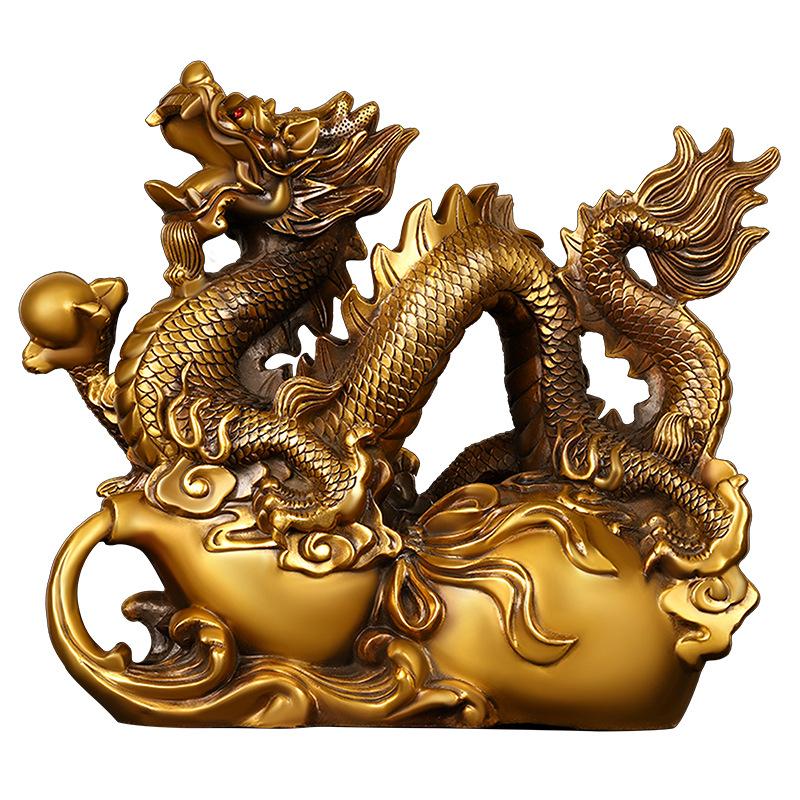 Ornament All Copper Zodiac Fu Lu Gourd Dragon Mythical Beast Large Home Office Desktop Decoration