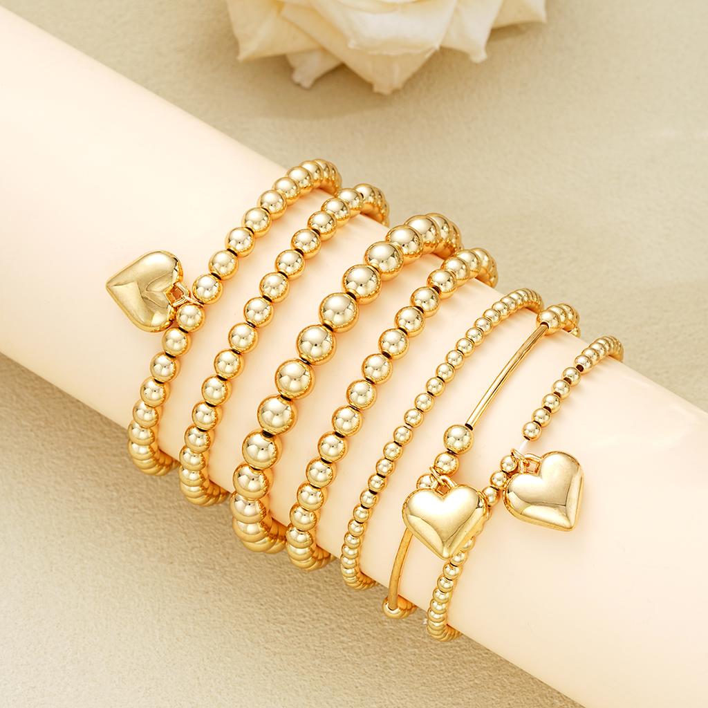 7Pcs/Set Heart Pendant Beaded Bracelets For Women Vintage Chunky CCB Gold Color Bracelets Set New Female Daily Wear Jewelry 2026