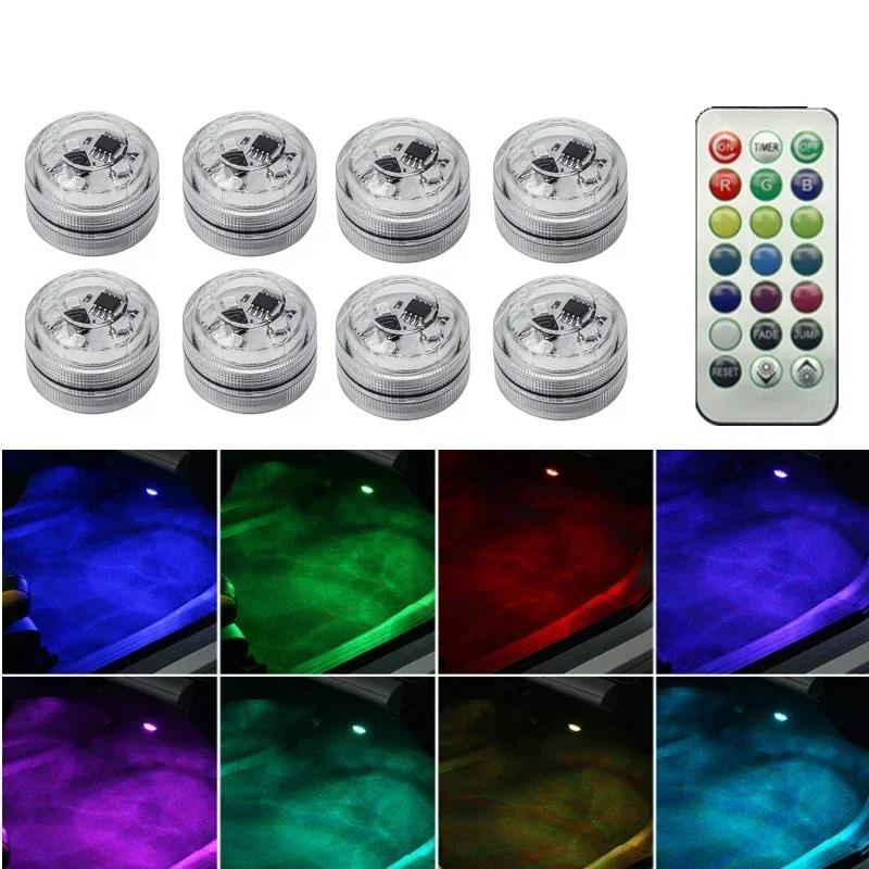 1/10pcs Car Mini Wireless LED Lamp Multi Color Fish Tank Decor Light Home Remote Control Waterproof Lamp Party Atmosphere Light