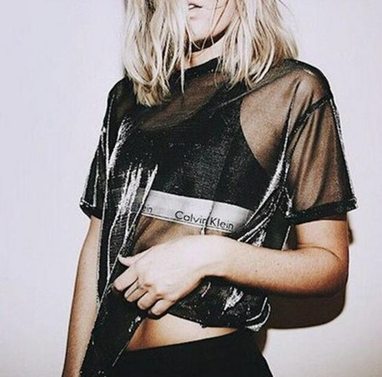 

Женская прозрачная футболка с коротким рукавом из лазерной сетки в европейском стиле - 5 цветов, 4 размера, тренд 2023 года. Large