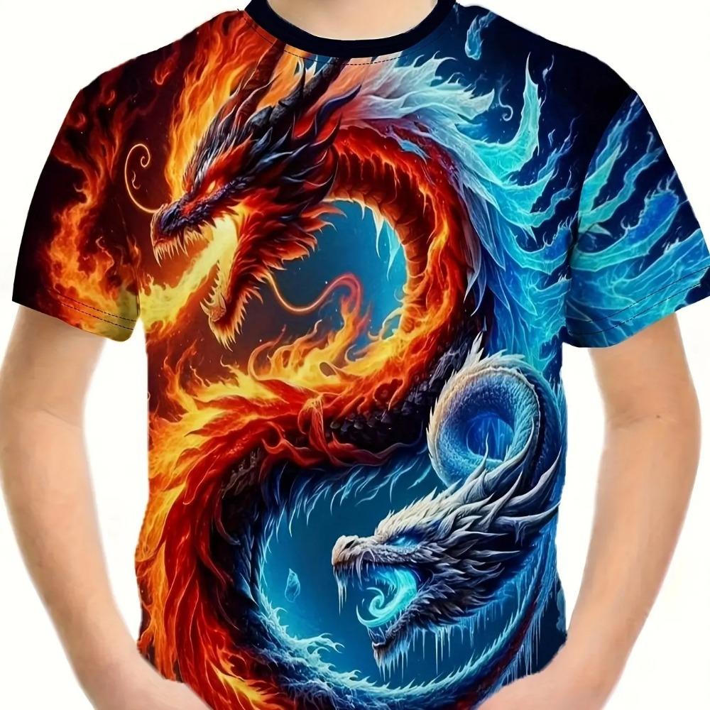 Children's Clothing T-Shirts for Boys Short Sleeve Child T-Shirt Stylish 3D Dragon Graphi Print Casual Girls Summer Clothes Tops