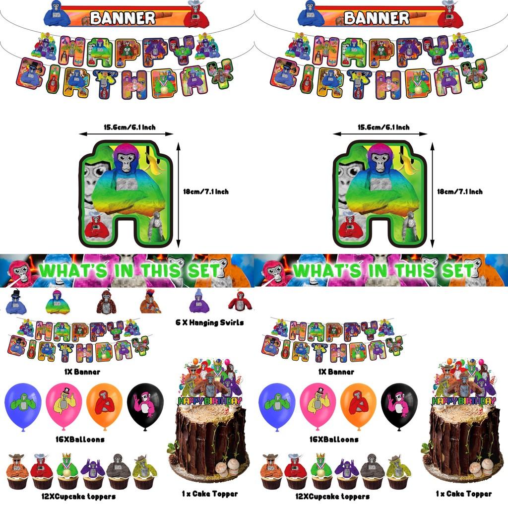 Gorilla Tag Birthday Party Decoration Set Spiral Balloon Arrangement With Cake Topper And Flag