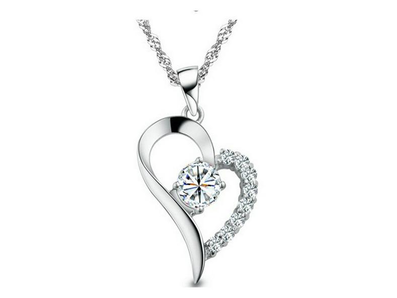 Korean Fashion Imitation Silver Zircon Pendant Necklace for Women