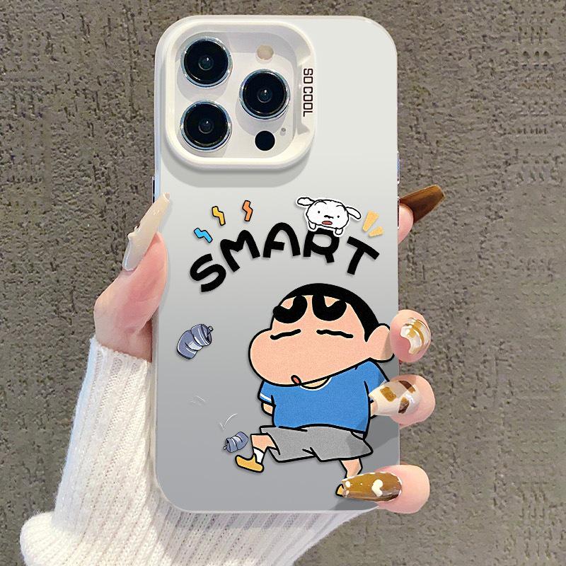 Trendy Shin-chan Silver Two-in-One Phone Case Compatible with Apple 11, 12, 13, 14 Plus, and 15 Pro Max
