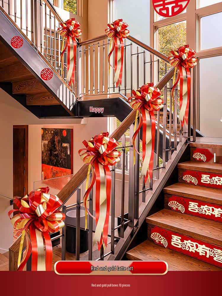 Burgundy Wedding Stair Rail Ribbon Decoration & Balcony Ornament