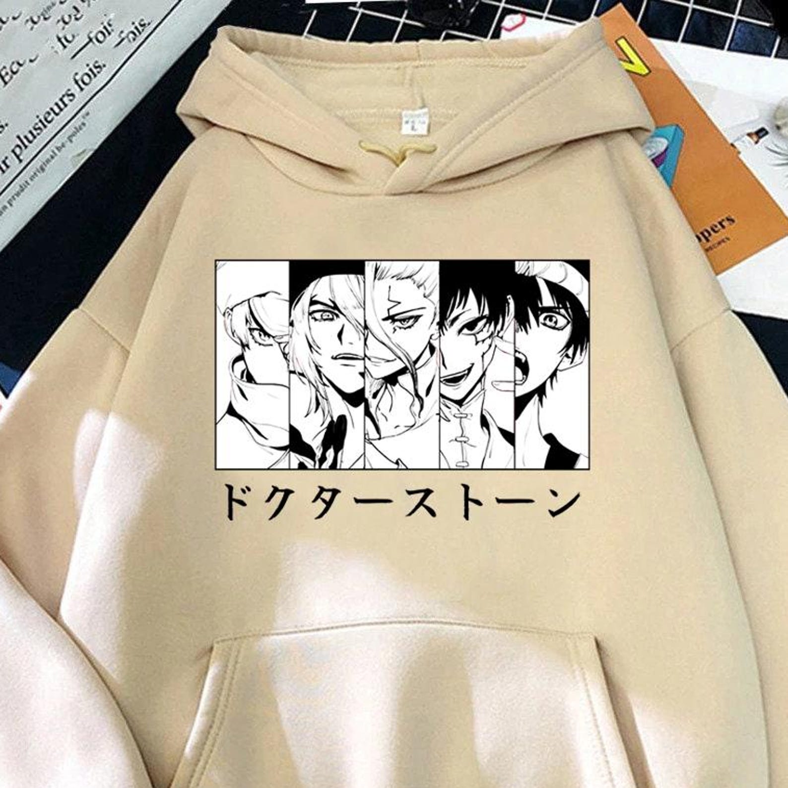 Unisex Stone Anime Hoodie, Retro Vintage 90s, Japanese Manga Hoodie, Graphic Anime Sweater, Otaku Manga Shirt S