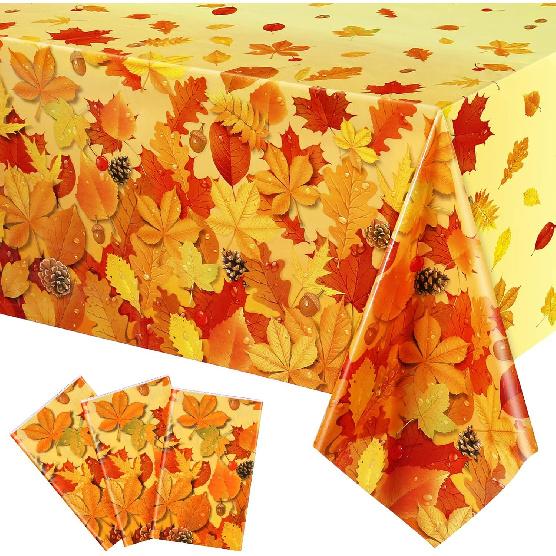 Fall Maple Leaves Tablecloth Thanksgiving Fall Party Table Cover Autumn Maple Leaves Table Cover Fall Plastic Table Decoration for Harvest Festival 3