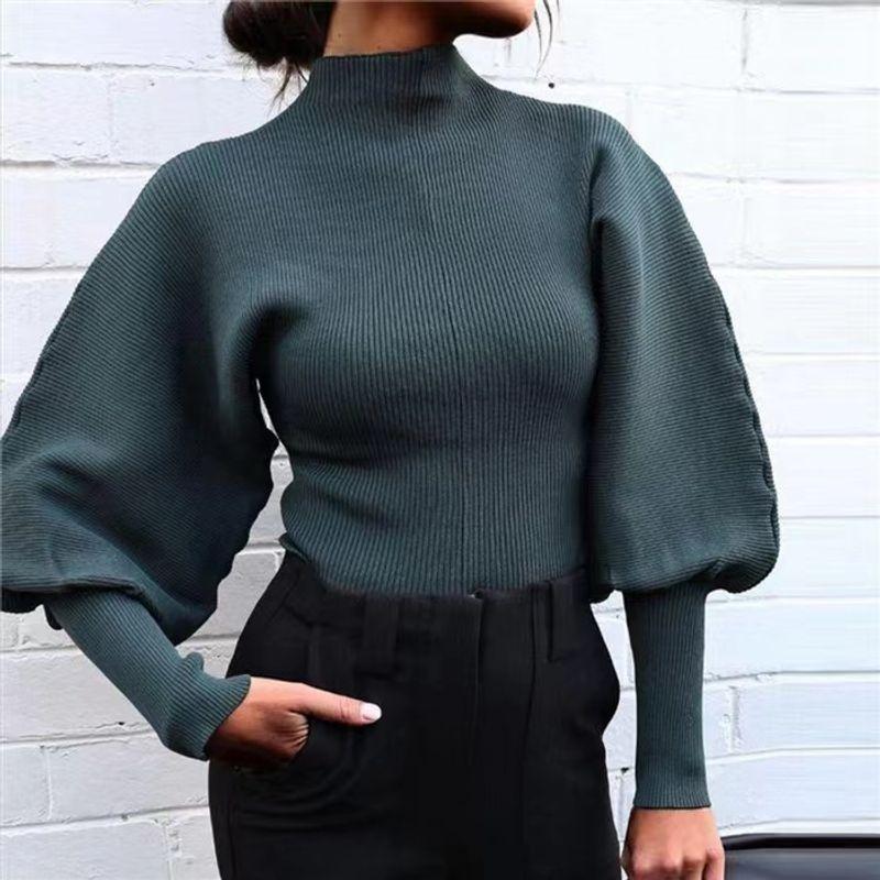 

Stand-up Collar Slim Fit Long-Sleeved Sweater Dark green L