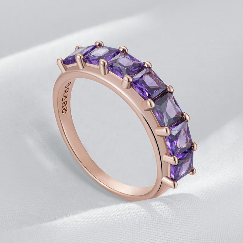 Shiny Square Purple Natural Zircon Ring For Women Trend Rose Gold Color Bride Wedding Vintage Jewelry Best Gift