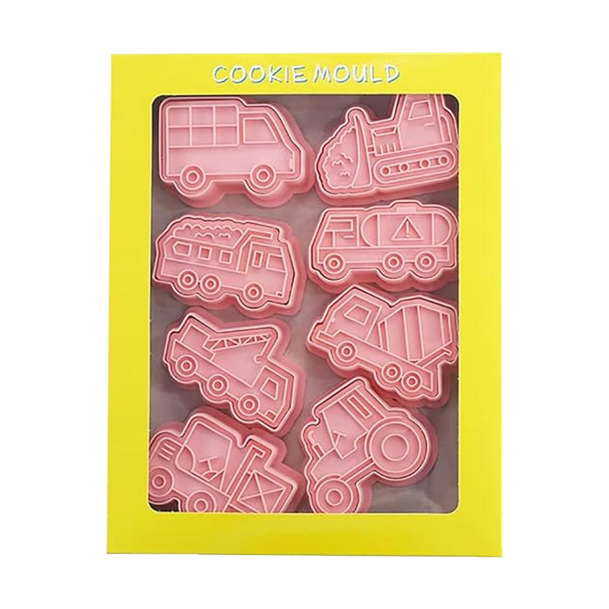 

Kitchen Baking Cookie Moulds Engineering Vehicle 8 Pcs Cartoon Transportation Van Cookie Pressing Moulds Flip Candy Baking