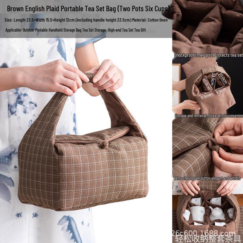 Tragbare Baumwoll-Leinen-Tasche für Teegeschirr - Reise-Aufbewahrungstasche mit Geschenkbox für Teekanne & Teetasse