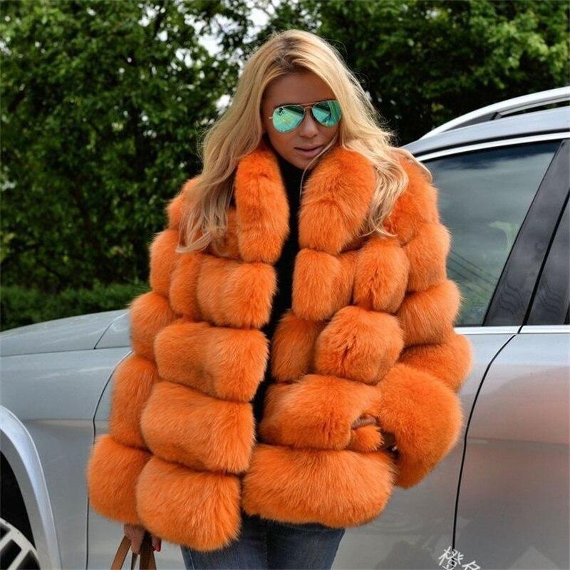 Chaqueta de piel sintética peluda y esponjosa para mujer, abrigo de visón grueso y cálido de invierno, Top de piel de zorro a la moda, prendas de vestir exteriores de manga larga para mujer