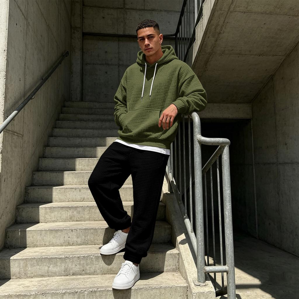 Men's Casual Sweatshirt Set with Knit Pattern for Fall Winter Daily Wear
