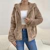 Women's Color Hooded Zip Up Cardigan with Pockets Loose Fit Coat