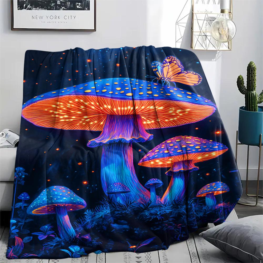 Mushroom Print Flannel Blanket, High quality Comfortable for All Seasons, Home Decor, Warmth and Comfort, Perfect for Christmas Gifts