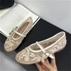 Sandali da Donna a Tacco Basso con Tessuto a Rete, Punta Tonda e Cinturino con Fibbia, Sandali da Donna Designer Ricamati Mule Scarpe Zapatos De Mujer