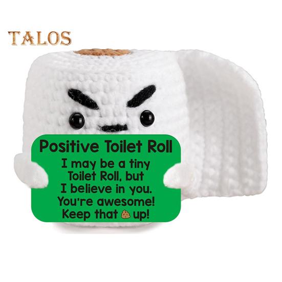 

Вязаная крючком туалетная трубка с позитивной открыткой Мини-вязаная ручная работа рулон бумаги кукла игрушка для снятия стресса украшение для домашнего офиса рабочего стола орнамент белый