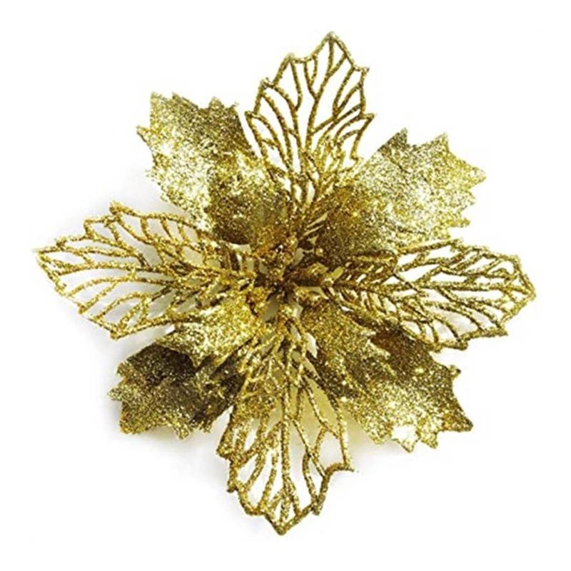 11cm Christmas Glitter Poinsettia Flower Decorative Xmas Tree Flowers for Wreath Ornaments Wedding Party Spring Festival New