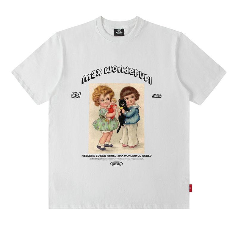 American Trendy Brand Youth Print Ins Men'S Loose Casual Pure Cotton Couple Short-Sleeved T-Shirt Half-Sleeved