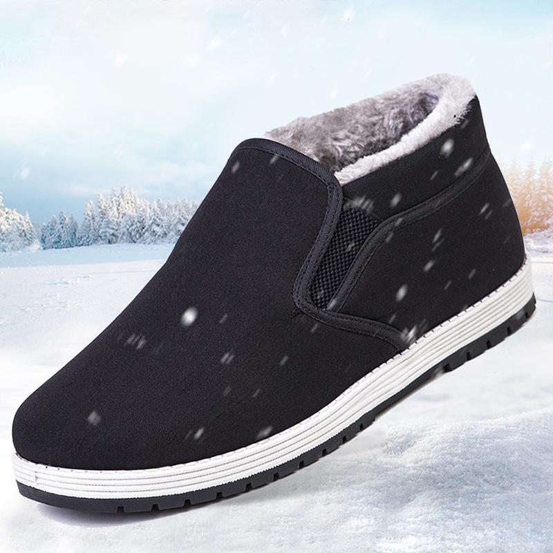 Men's Autumn/Winter Beijing Cloth Shoes with Velvet Lining, Thick Cotton, Injection Molded Sole, for Warmth and Comfort.
