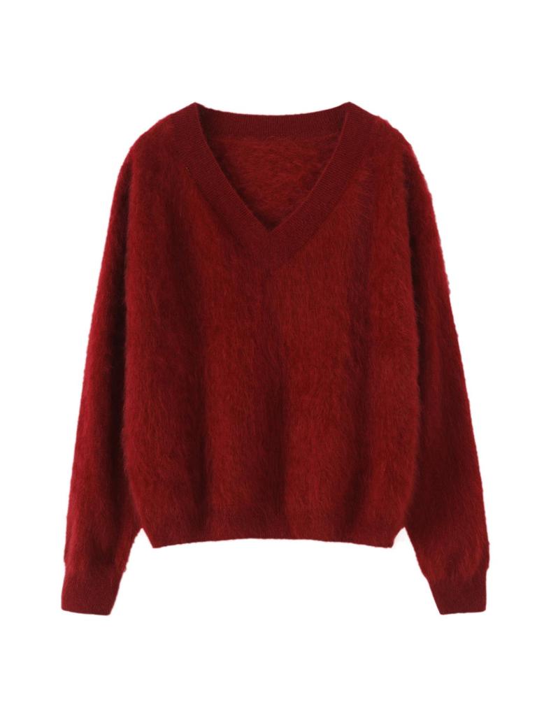 Women's V-Neck Pure Cashmere Sweater - Autumn 2026: Brushed, Loose, Flattering Knitwear