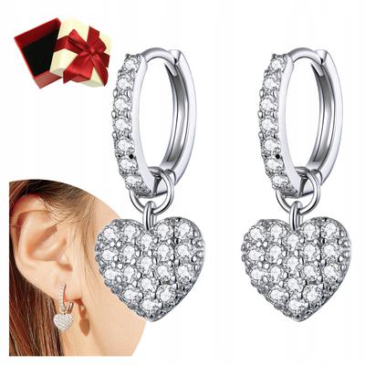 S925 Earrings, Hanging Hearts, Zircons, English Crystals