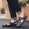 Fashion Leisure Walk Mens Sandals Outdoor Male Wading Aqua Shoes Retro Style Beach Shoes Simple Roman Shoes Casual Leather Summer Flats