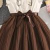 Abito alla moda per bambina - Abito a rete patchwork elegante a maniche corte per bambini Primavera/Estate