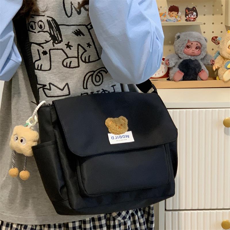 Cute bear messenger bag female ins wind Korean version large capacity shoulder bag junior high school college students class mailman bag tide