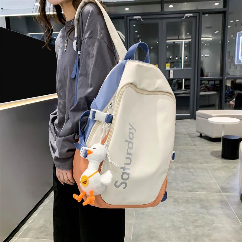 Schoolbag schoolbag female ins Korean version of junior high school student Mori contrasting color backpack college student couple backpack Japanese