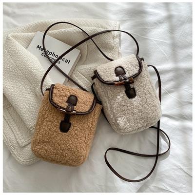 New Winter Lambswool Phone Bag Sweet Lovely Portable Women Wallets Square Purse Faux Fur Crossbody Bag