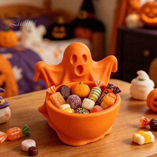 Functional Autumn Home Decor 3D Printed Ghost Candy Bowl for Halloween Party Decorations, Multi-functional Desktop Storage Organizer Trinkets