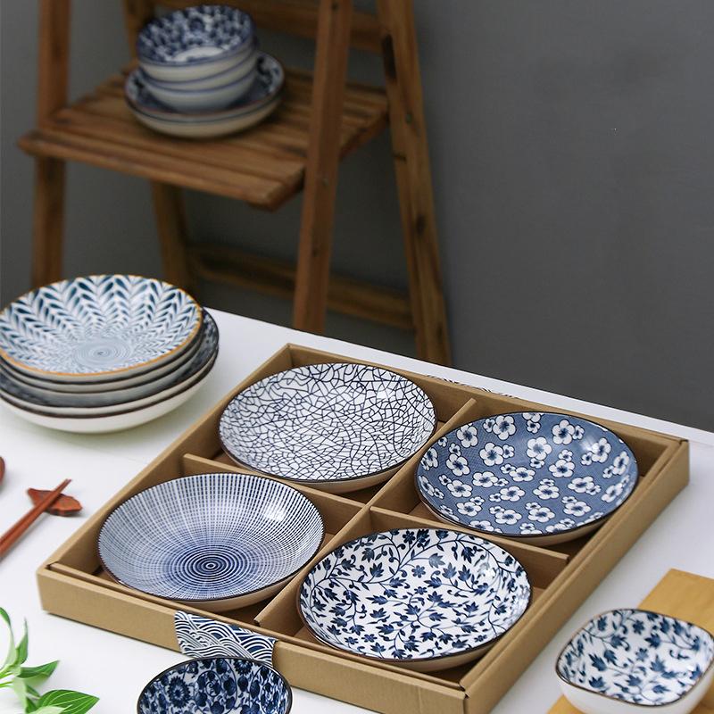 Japanischer Retro-Essteller, Keramikdruck, rundes Geschirr mit verschiedenen Mustern, Heizplatten für Zuhause und Restaurants