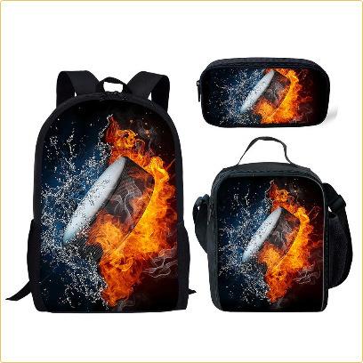 Set Scolastico Tre Pezzi Zaino Borsa Portapenne Borsa Pranzo Zaino con Immagini Street Tide Pallacanestro Calcio Set Zaino