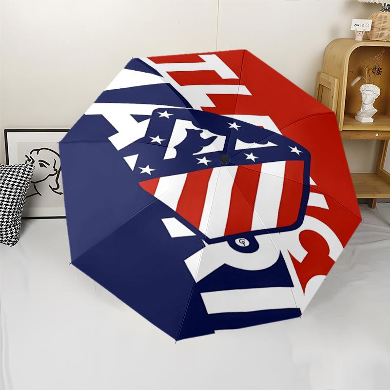 Atlético Madrid logo Print Automatic Umbrella, 8 Rib Iron Frame, Plastic Handle, Suitable for Outdoor Travel &Daily , Ideal Gift